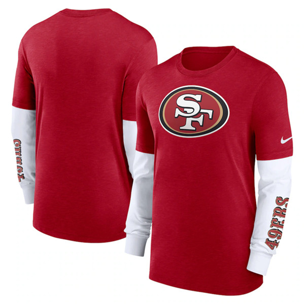 Men's San Francisco 49ers Heather Scarlet Slub Fashion Long Sleeve T-Shirt